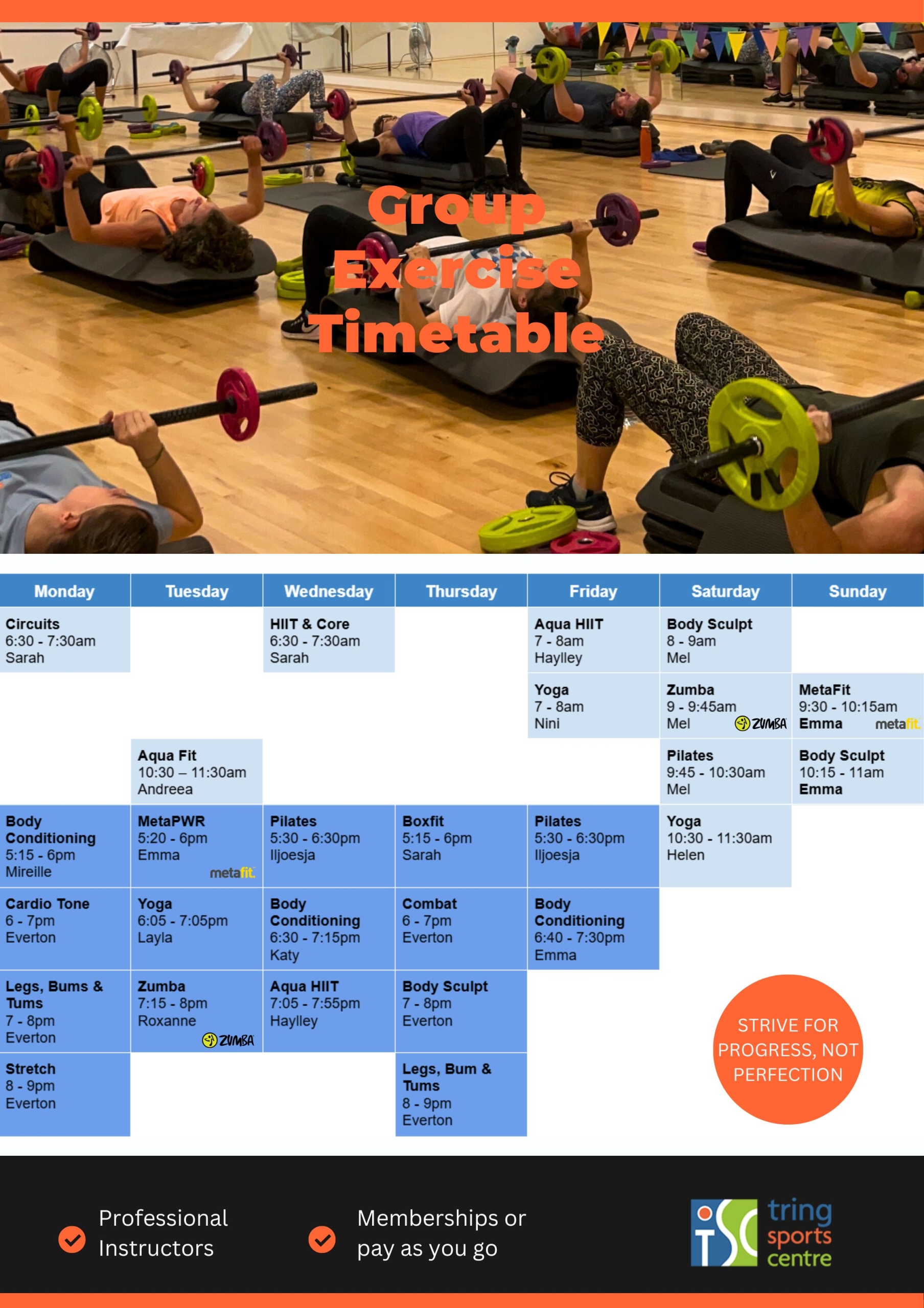 Sports Activity Timetable Classes Timetable - Tring Sports Centre